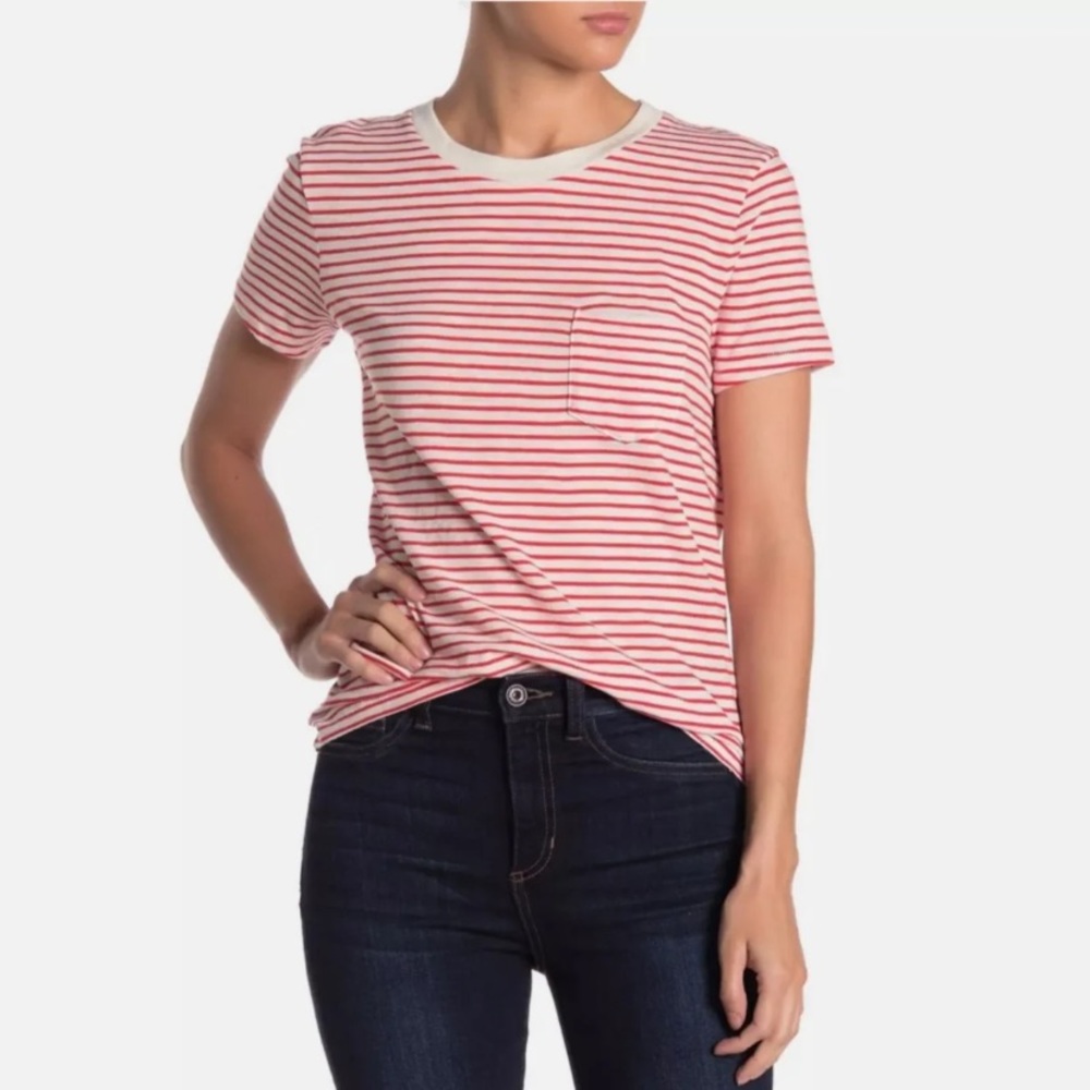 MadeWell Red & White Striped 100% Cotton Basic Tee